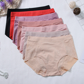 免邮 棉拼蕾丝款 1981 满2件 大码 高腰纯色女三角包臀内裤