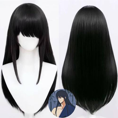 银魂cos 桂小太郎cosplay假发 70cm黑色长直发 万用黑假毛