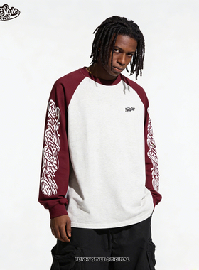 FUNKYSTYLE美式复古VIBE嘻哈风撞色插肩袖长袖T恤男宽松街头印花