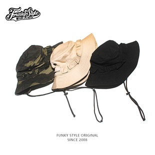 FunkyStyle抽绳渔夫帽秋冬遮阳帽日系盆帽男女百搭潮牌嘻哈太阳帽