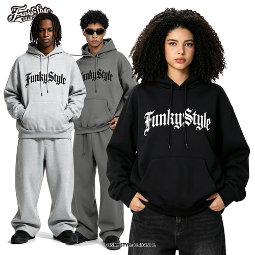 FunkyStyle美式加绒加厚连帽卫衣
