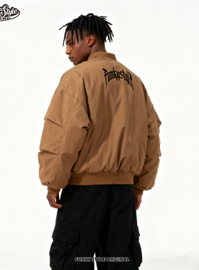 FUNKYSTYLE原创潮宽松美式重磅短款立领飞行夹克棉服棉衣棒球外套