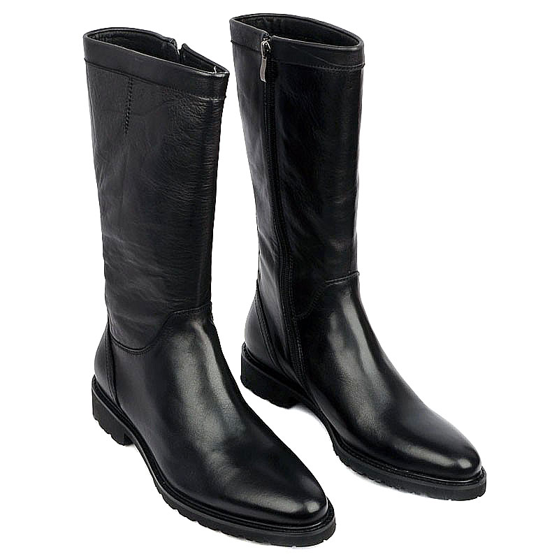 奢华英伦真皮高筒男靴 拉链简约牛皮靴时尚潮流牛仔靴马丁靴