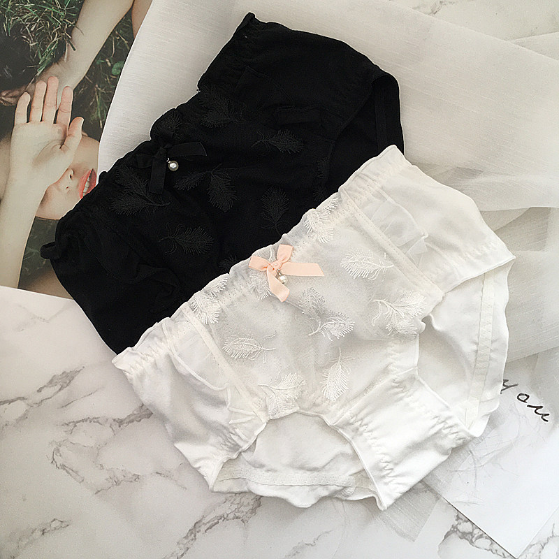 日系少女生内裤女纯棉全抗菌透气中腰可爱甜美钉珠黑白色小平角裤,女士内衣/男士内衣/家居服,平角裤,淘宝优惠券,粉丝福利购,淘宝优惠卷