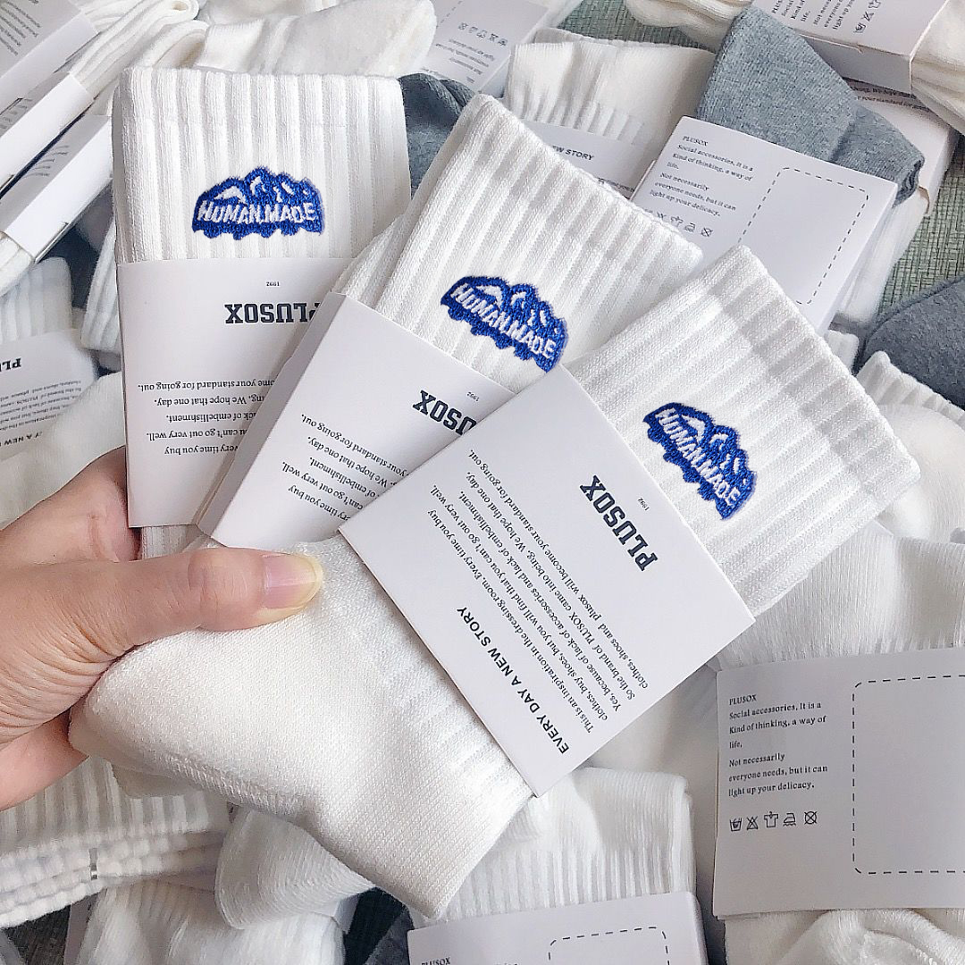 欧恋鸟雪山刺绣袜子男女夏款中筒网红ins潮粗线情侣白色运动长袜