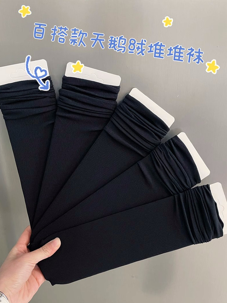黑色冰冰袜女夏季薄款堆堆袜ins潮中筒天鹅绒配玛丽珍乐福鞋长袜