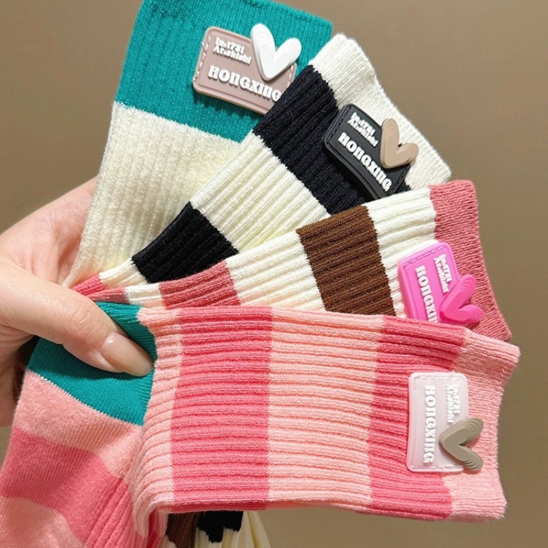 多巴胺袜子女爱心粉色堆堆袜