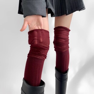 安可拉红袜子女过膝袜夏季 靴袜配长靴小腿袜春秋腿套堆堆长筒袜 款