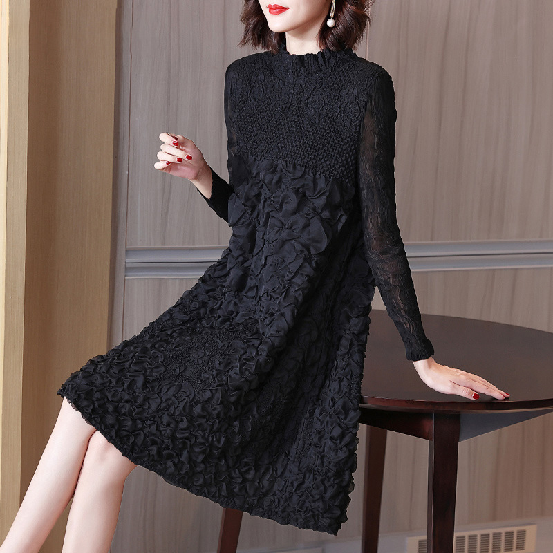 秋冬小个子妈妈装重工刺绣连衣裙