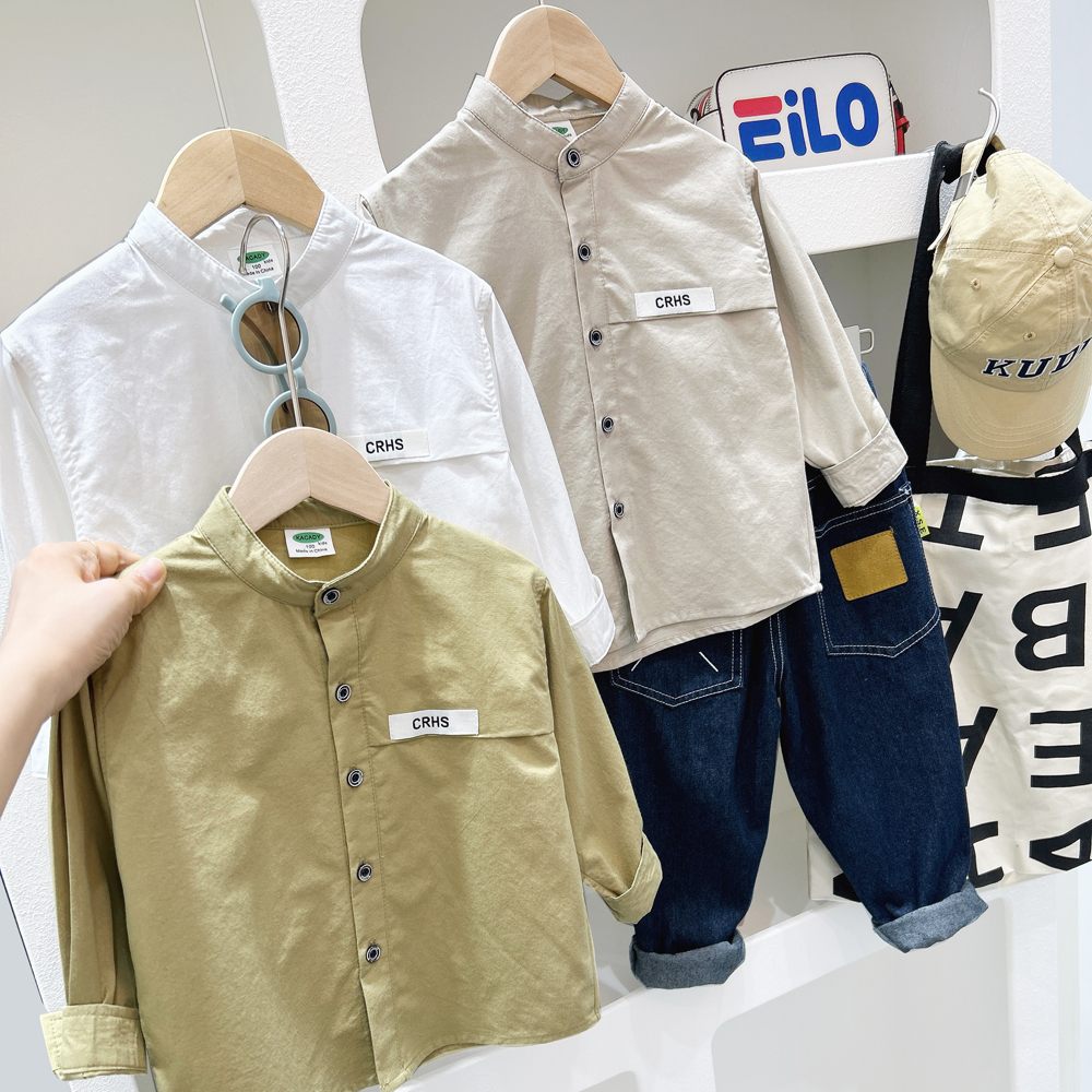 男童长袖衬衫春夏款2025新款童装中大童立领男孩帅气上衣儿童衬衣