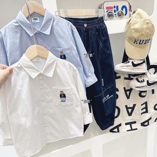 中大童纯棉秋装 男童白衬衫 童装 春秋2025新款 男孩上衣儿童衬衣 长袖