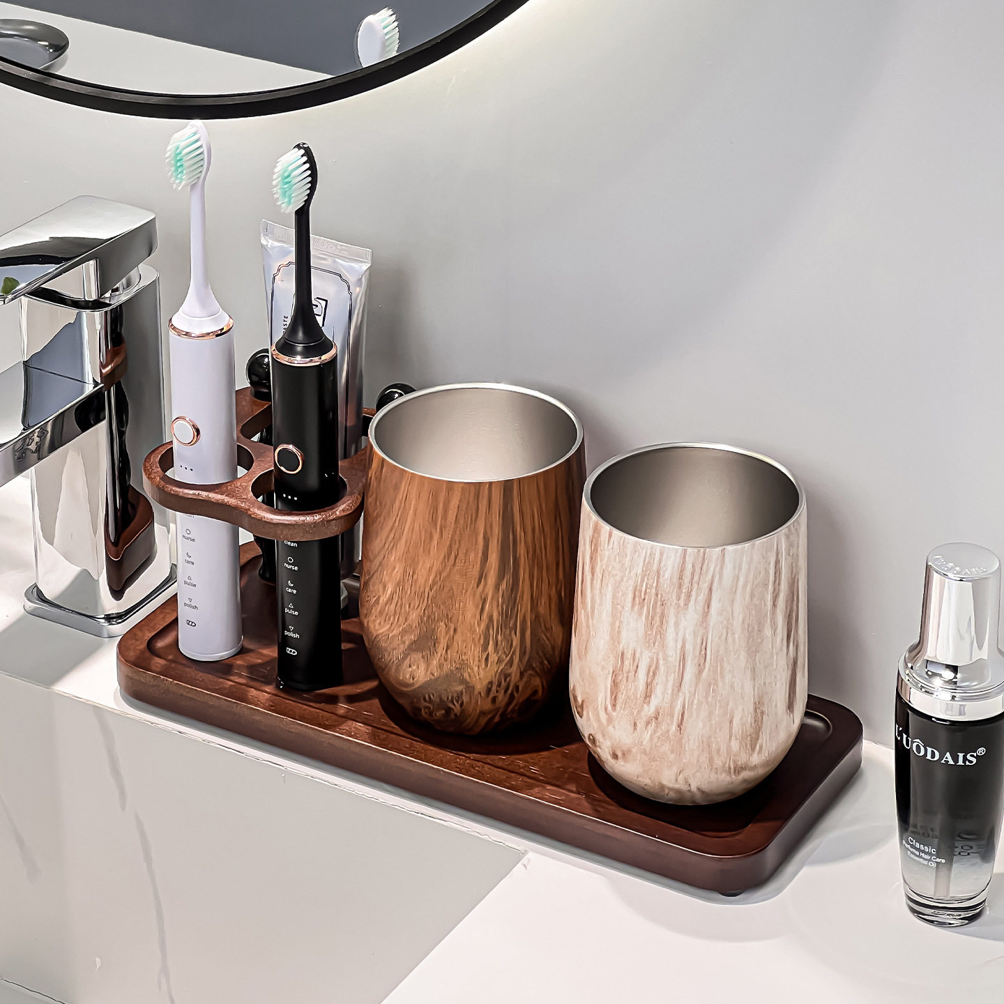 德国进口中古风牙刷置物架漱口杯套装高档卫生间牙膏置物架台面电