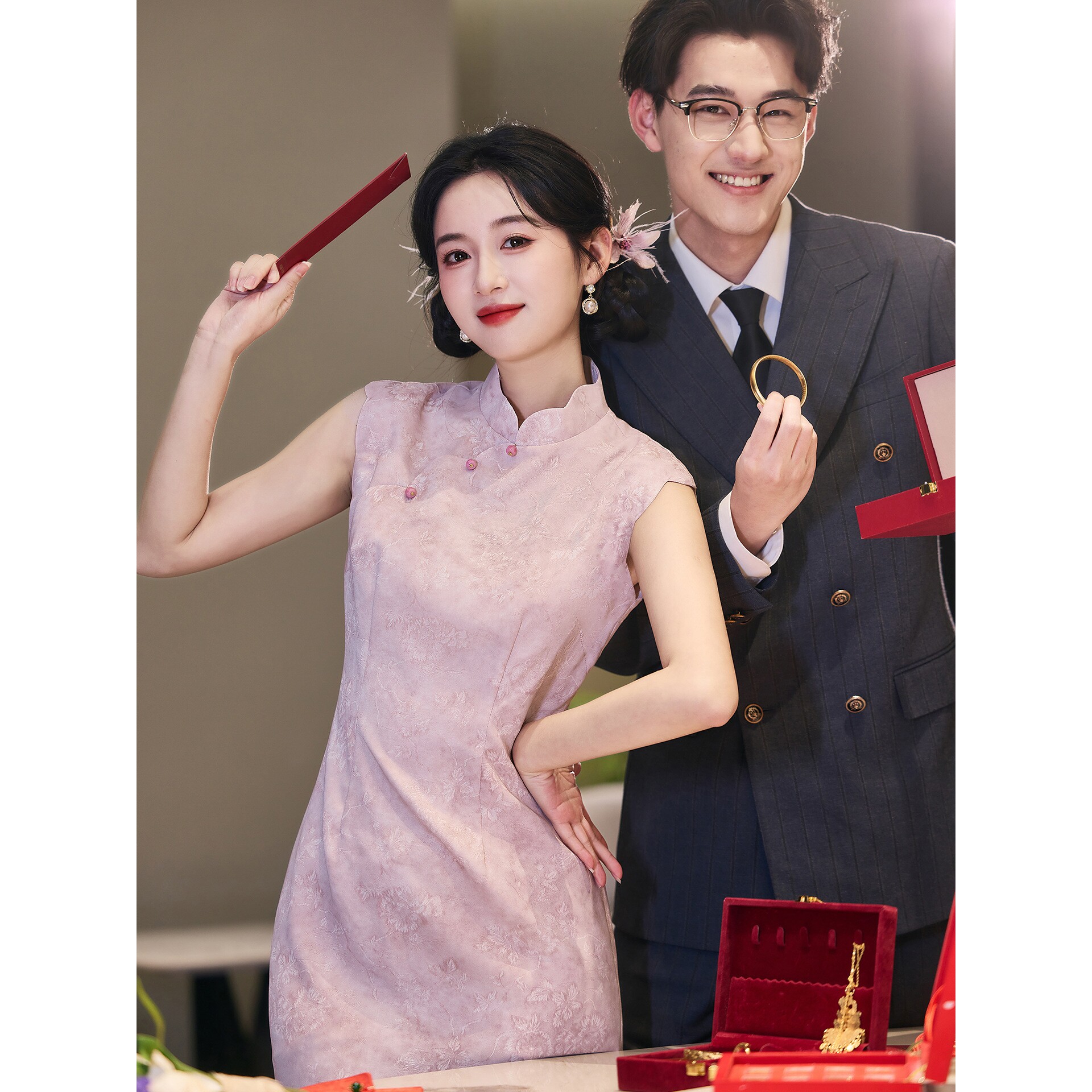 织造局新中式温柔气质粉色旗袍订婚领证超好看独特漂亮裙子伴娘礼