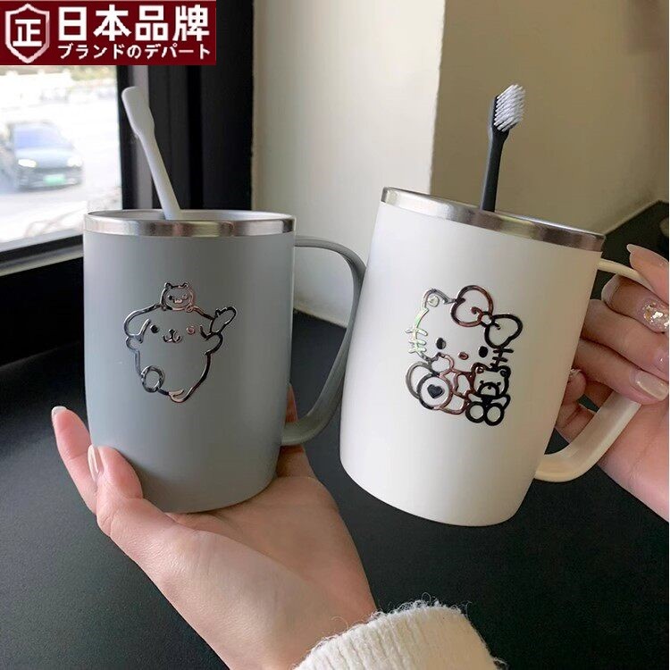 日本新款学生卡通304不锈钢牙杯宿舍洗漱口杯刷牙情侣水杯带手柄