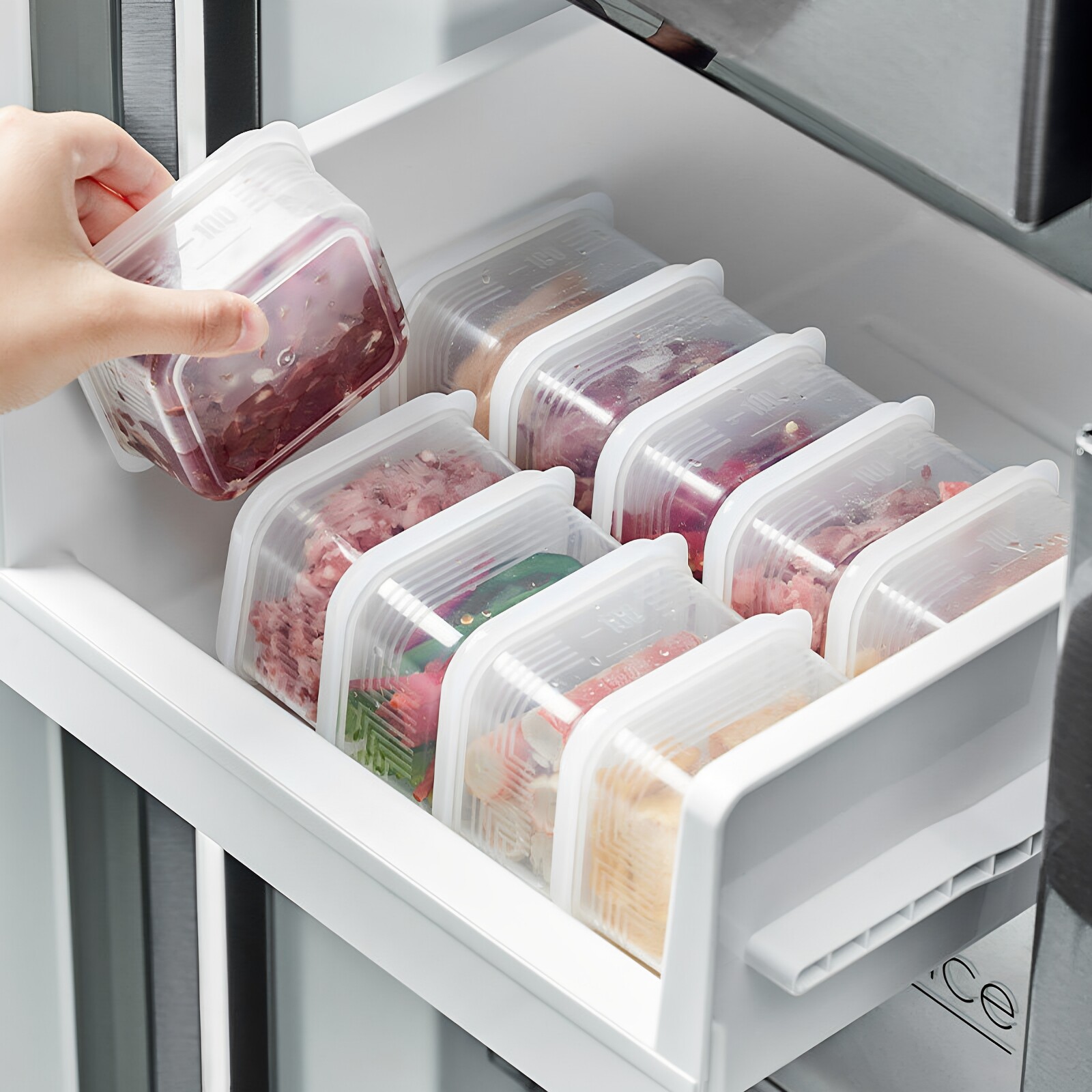 日本冰箱冻肉分格盒子密封冷冻食品级收纳盒专用小号保鲜盒分装盒
