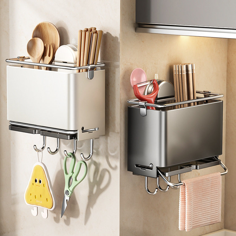 德国进口吸盘筷子收纳盒免打孔筷子筒壁挂式厨房置物架挂钩抹布一
