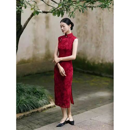 织造局『花锦-壹』新中式复古新娘旗袍红色新款结婚领证敬酒服女