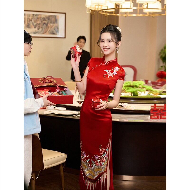 织造局灵韵 | 夏季中式红色结婚旗袍敬酒服新娘长款订婚出阁宴礼