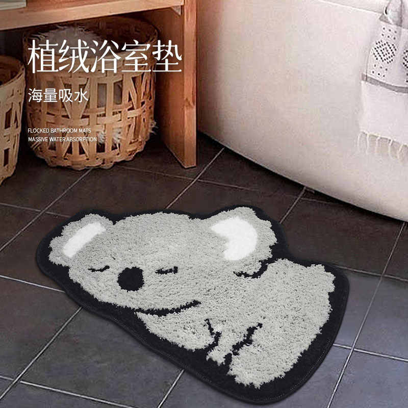 可爱毛绒动物浴室吸水地垫卫生间厨房进门口防滑植绒地毯速干门垫