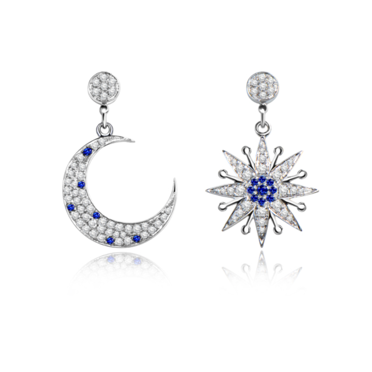天然蓝宝钻石耳钉月亮星星水钻