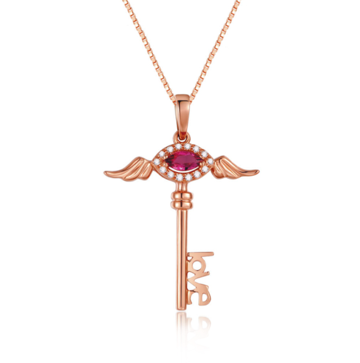天然红宝钻石吊坠女天使翅膀