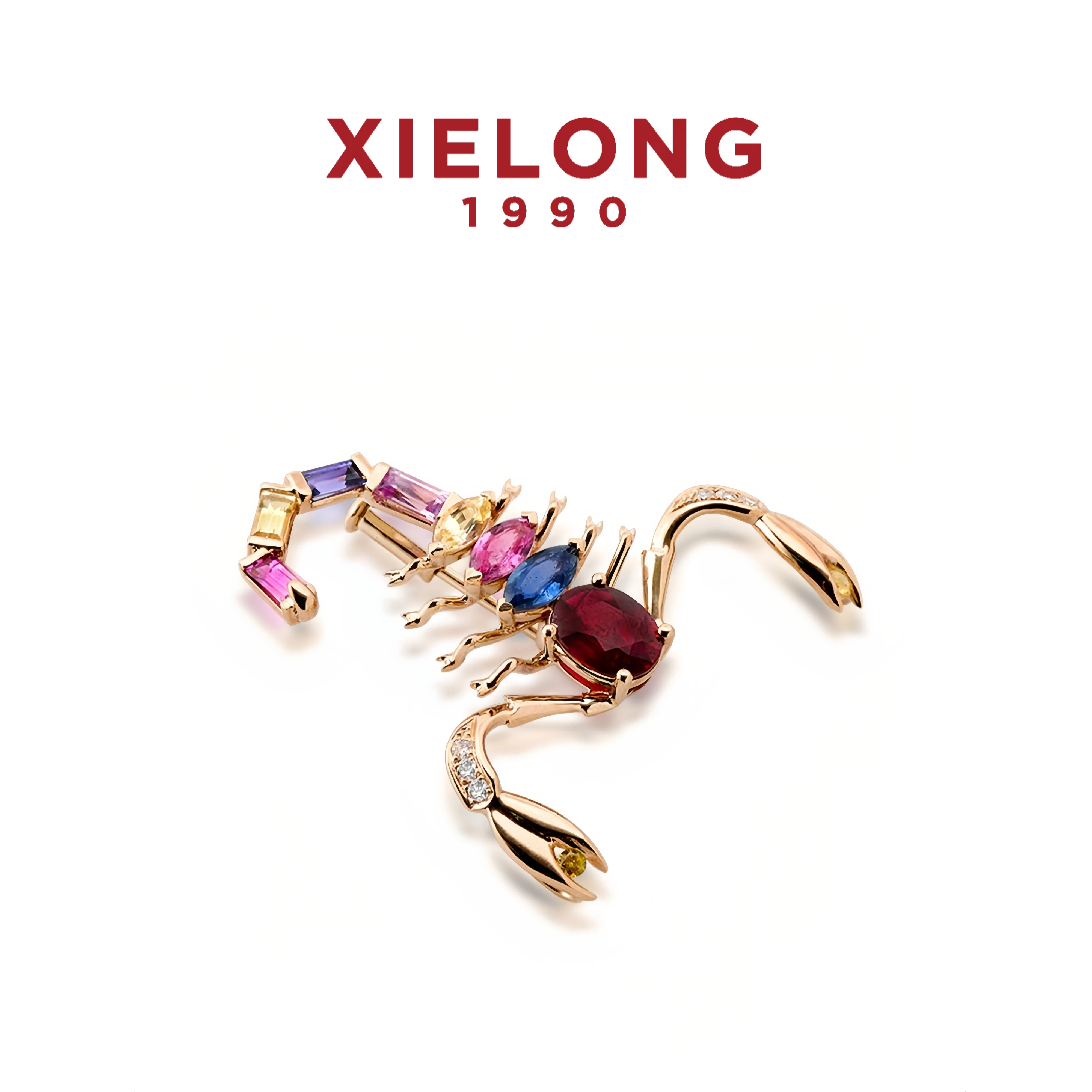 协隆珠宝 18k金无烧红宝石钻石吊坠 胸针两用款女蝎子礼物