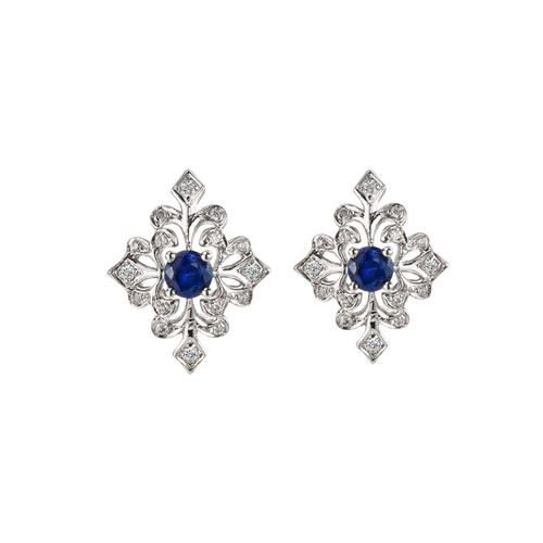 协隆天然斯里兰卡蓝宝石耳钉钻石