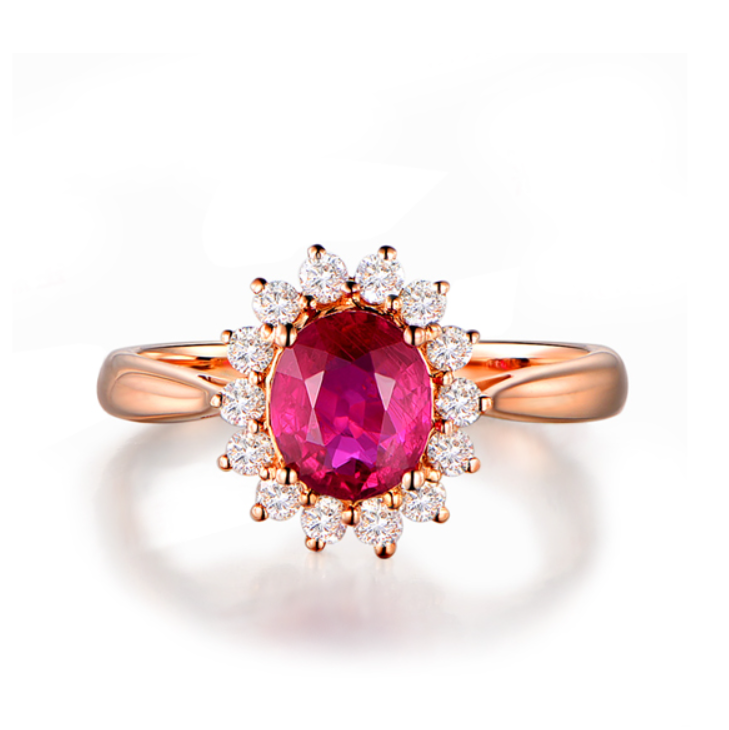 天然无烧红宝石钻戒女戴妃