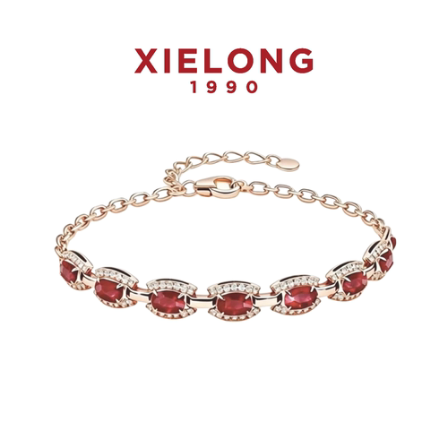 协隆18K金红宝石钻石手链奢华