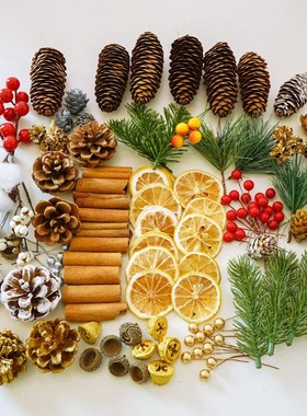 圣诞装饰松果干花材料包松塔木棉 沙龙团扇幼儿园手工diy拍摄道具