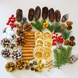 圣诞装 沙龙团扇幼儿园手工diy拍摄道具 饰松果干花材料包松塔木棉