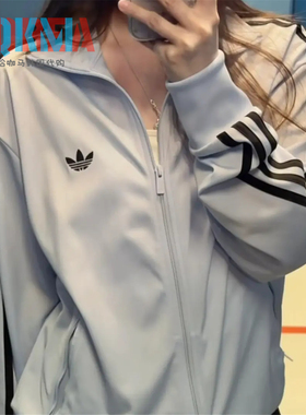 阿迪达斯Adidas三叶草男女婴儿Baby蓝复古休闲运动夹克外套KC7997