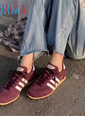 阿迪达斯Adidas三叶草Japan男女酒红色复古休闲运动薄底鞋 KJ6153