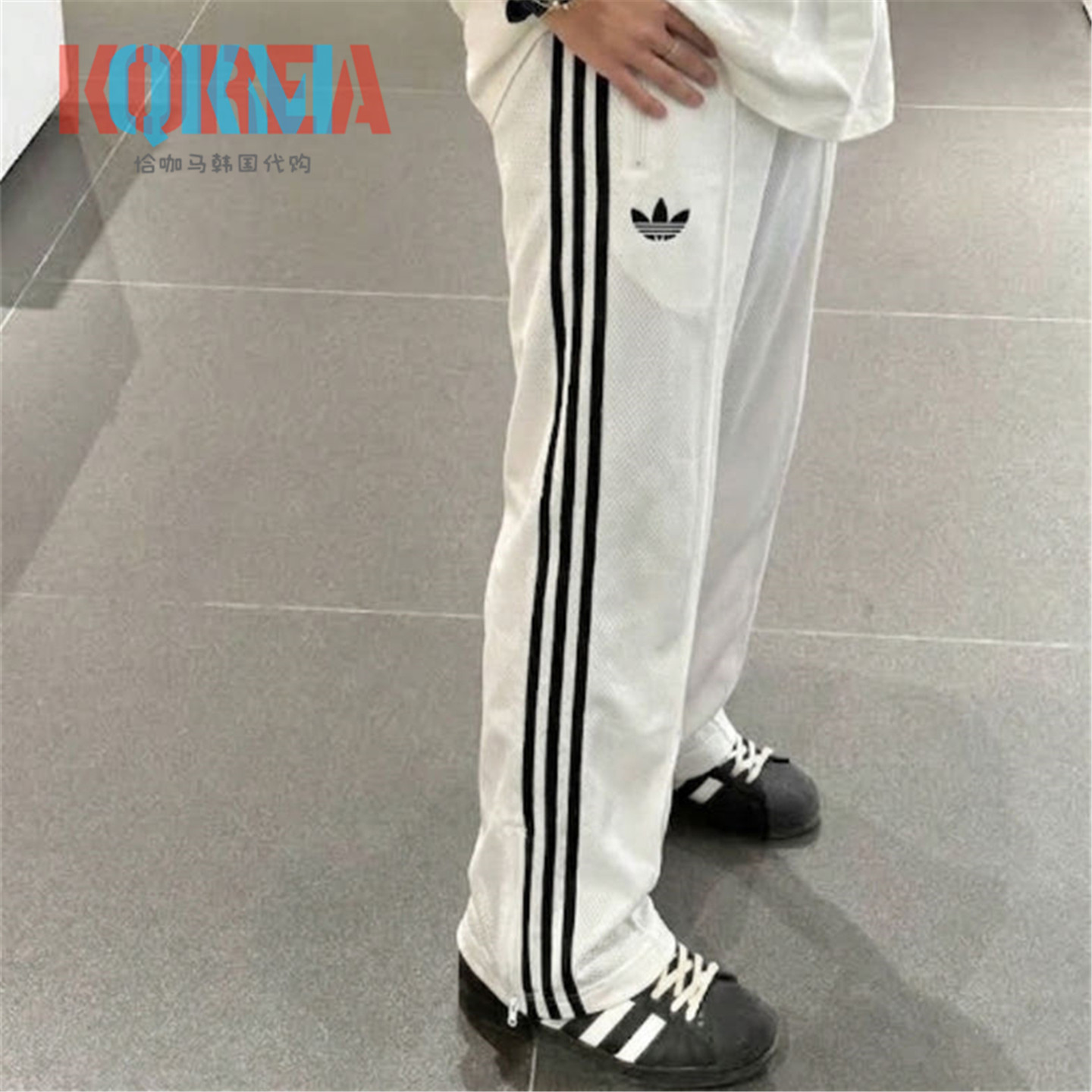 Adidas男女白色复古休闲运动长裤