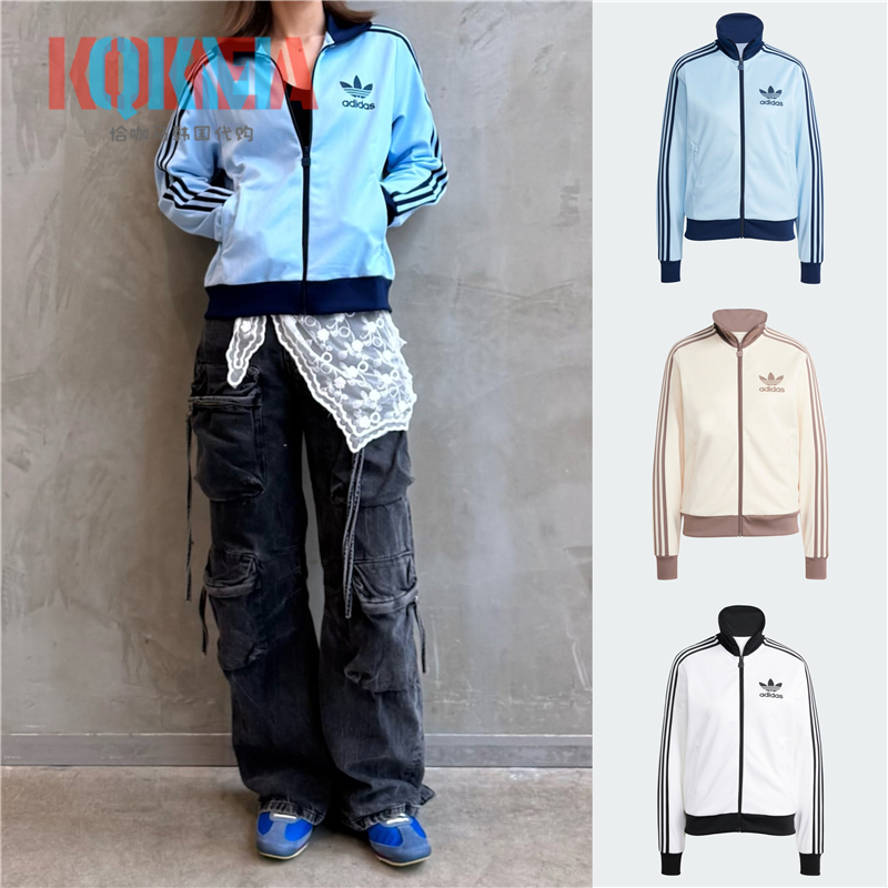 阿迪达斯Adidas三叶草女子三条杠美式复古休闲运动夹克外套JC5805
