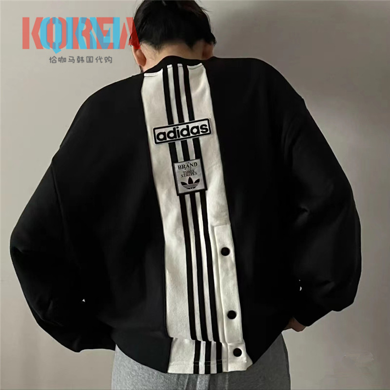 Adidas女子背开纽扣套头衫卫衣