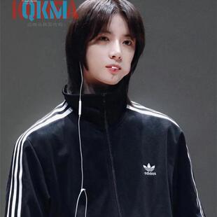 阿迪达斯Adidas三叶草男女三条杠美式复古休闲运动夹克外套IY8077