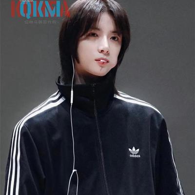 阿迪达斯Adidas三叶草男女三条杠美式复古休闲运动夹克外套IY8077