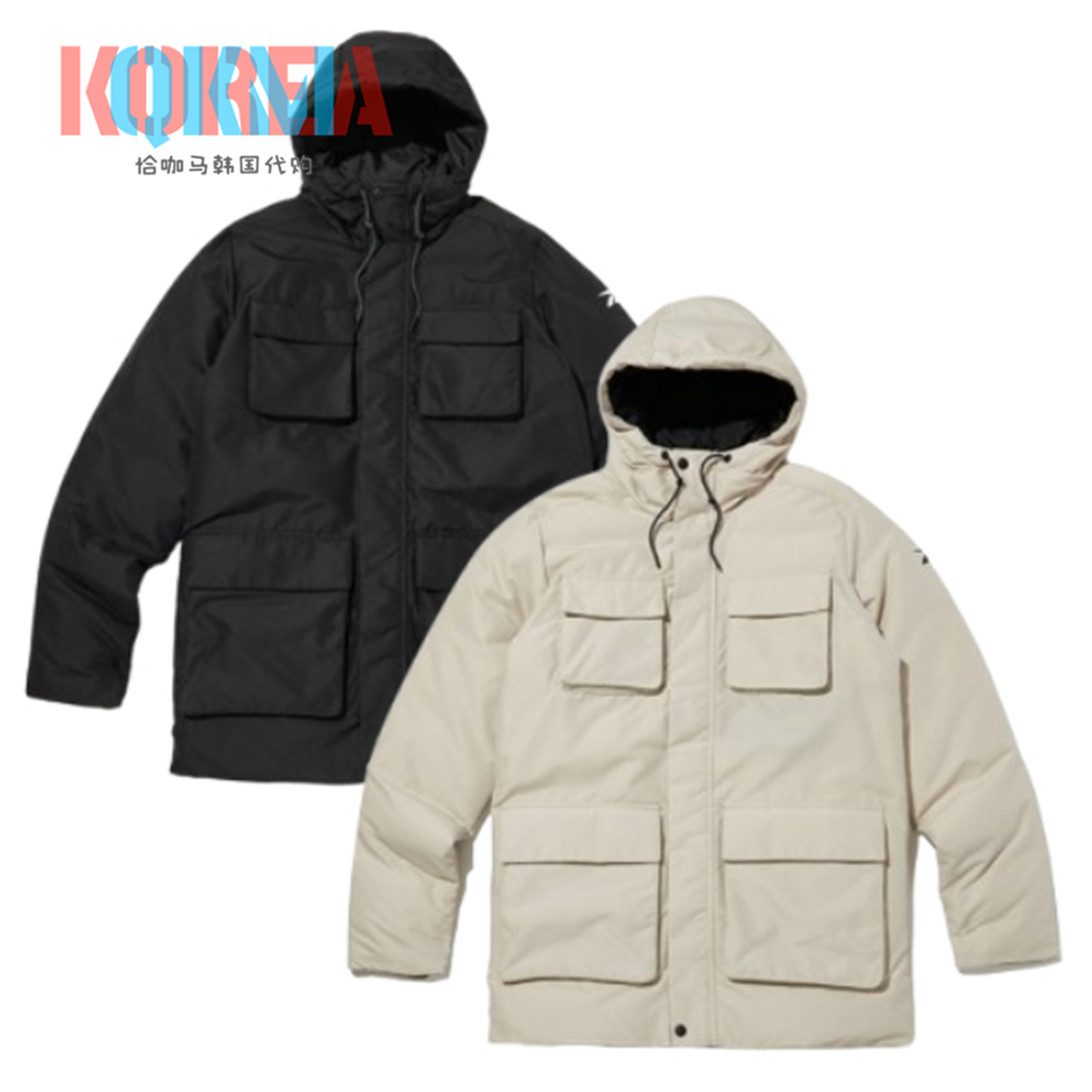 Reebok锐步运动工装连帽羽绒服