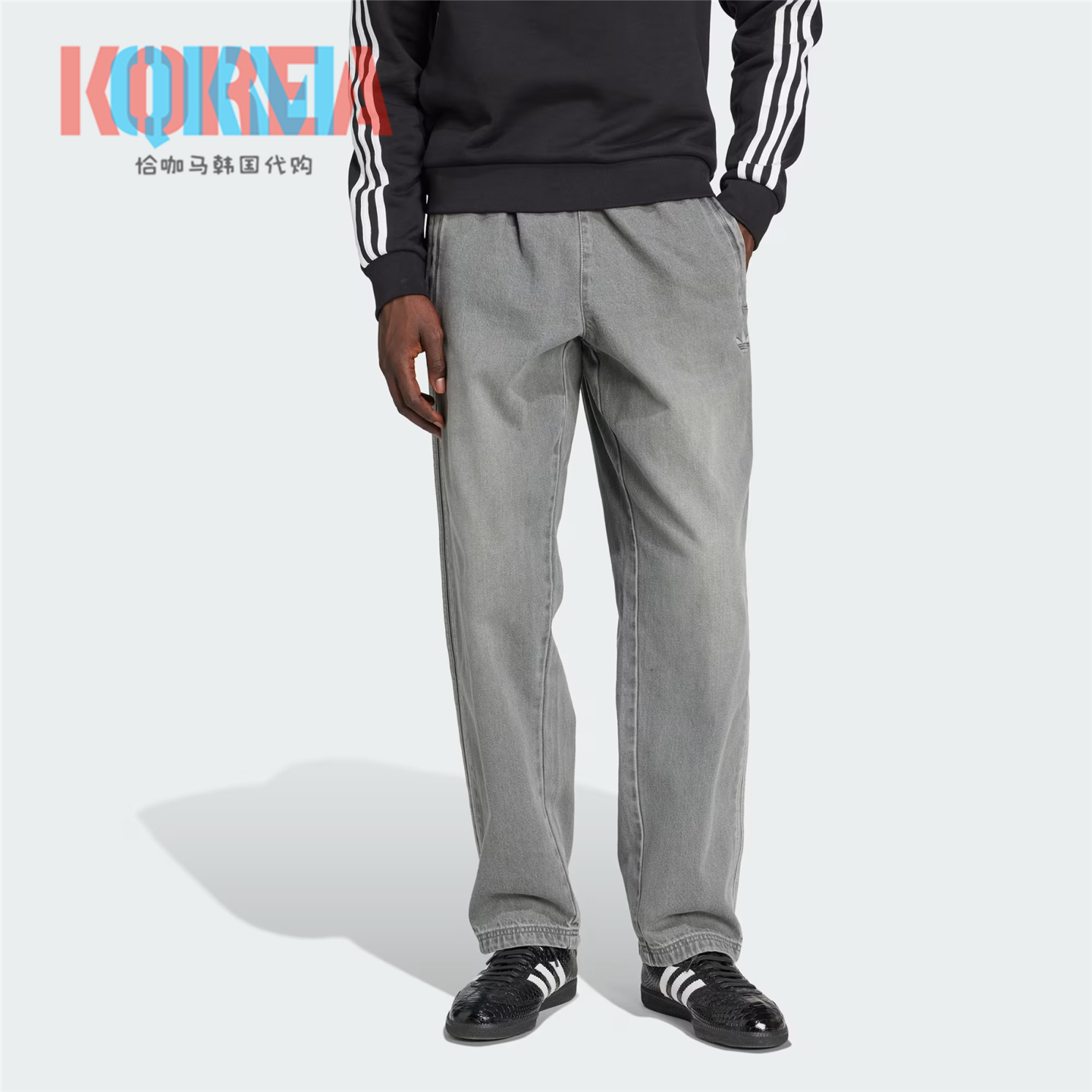 阿迪達斯復古休閑運動水洗牛仔褲