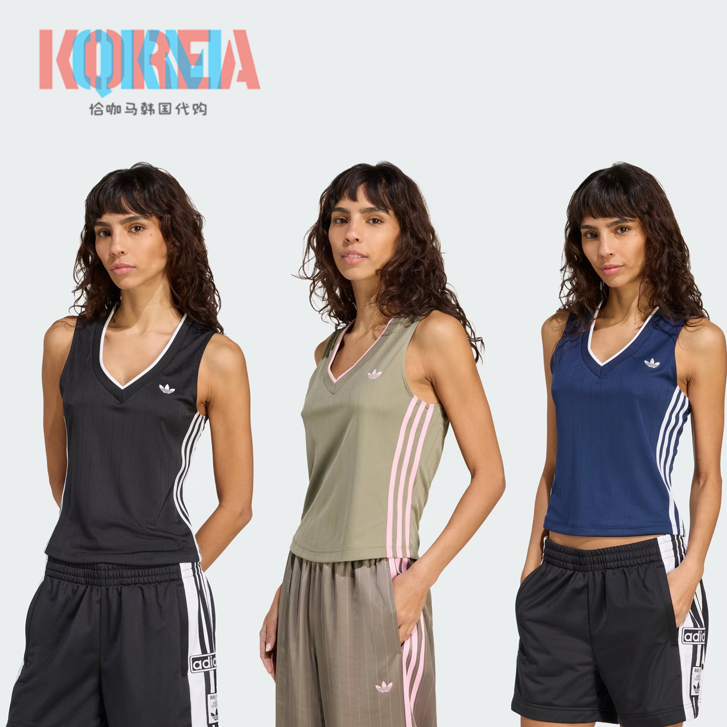 阿迪达斯三叶草女V领运动背心