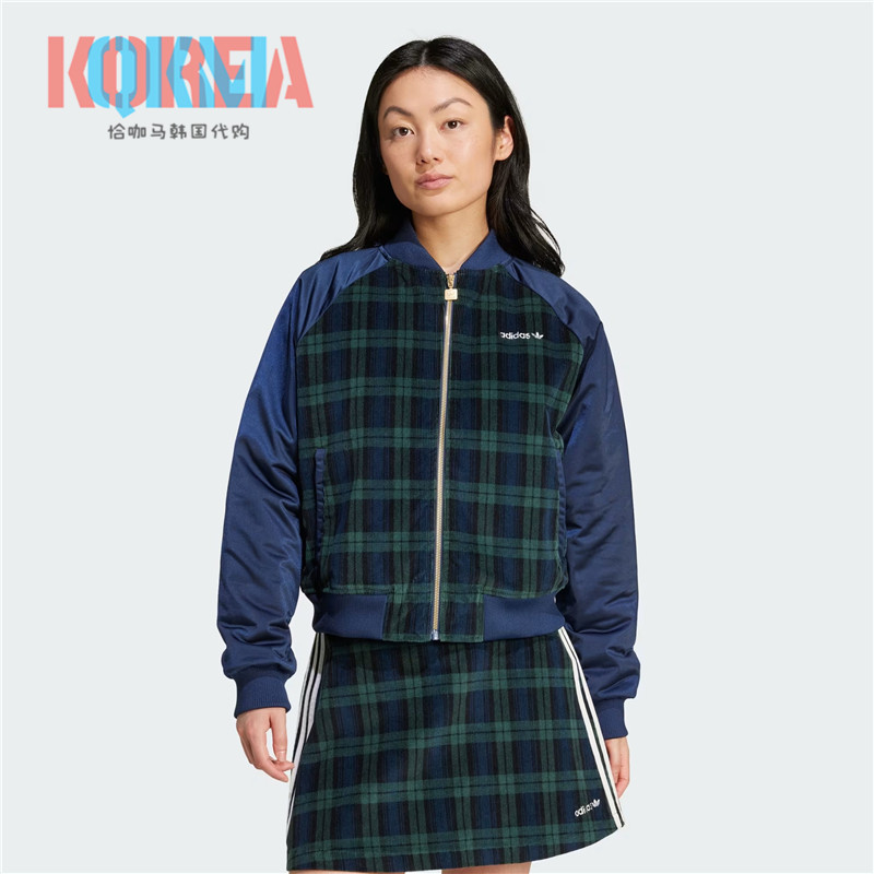 阿迪达斯女子苏格兰格纹夹克外套