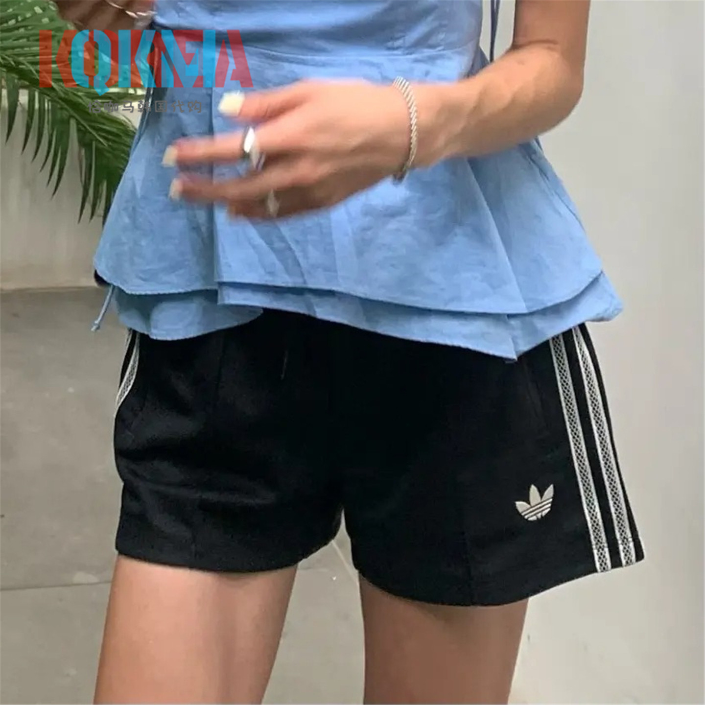 阿迪达斯复古三条纹休闲运动短裤