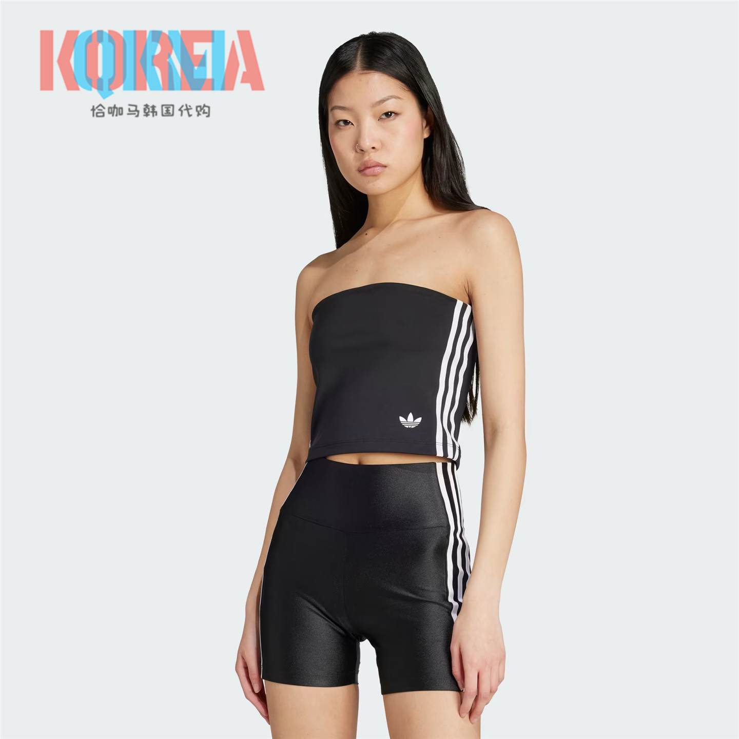 阿迪达斯Adidas三叶草女子三条纹休闲运动辣妹短款无袖抹胸JX7717