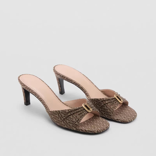 MANGO性感风细跟高跟一字拖女外穿露趾搭扣百搭凉拖鞋春季一脚蹬