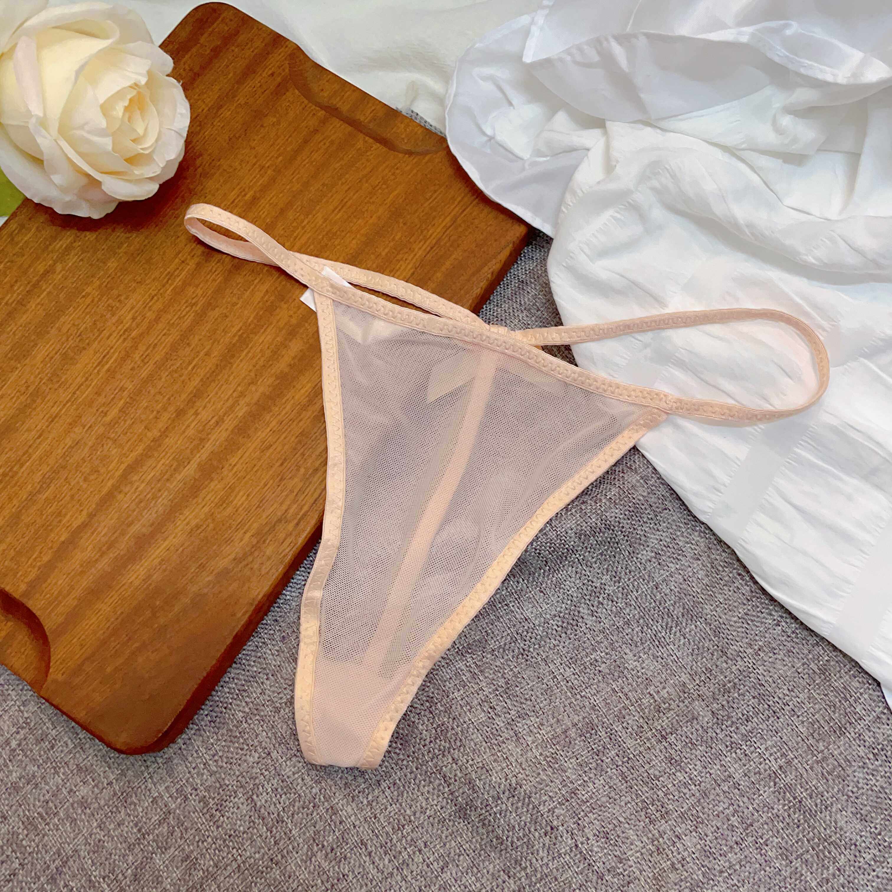 粉肤色超薄蝴蝶结透明细带内裤法式性感仙女纯欲少女三角裤两件装,女士内衣/男士内衣/家居服,女丁字裤,淘宝优惠券,粉丝福利购,淘宝优惠卷