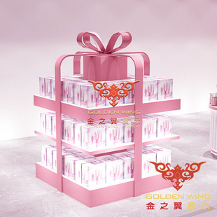 多功能潮玩模型柜中岛娃娃展示柜中岛展示台粉色伴手礼手板展示柜