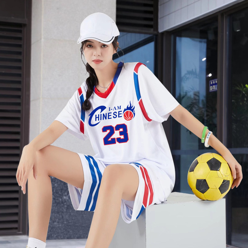 篮球服套装女学生班服订定制运动比赛球衣假两件短袖训练队服夏季