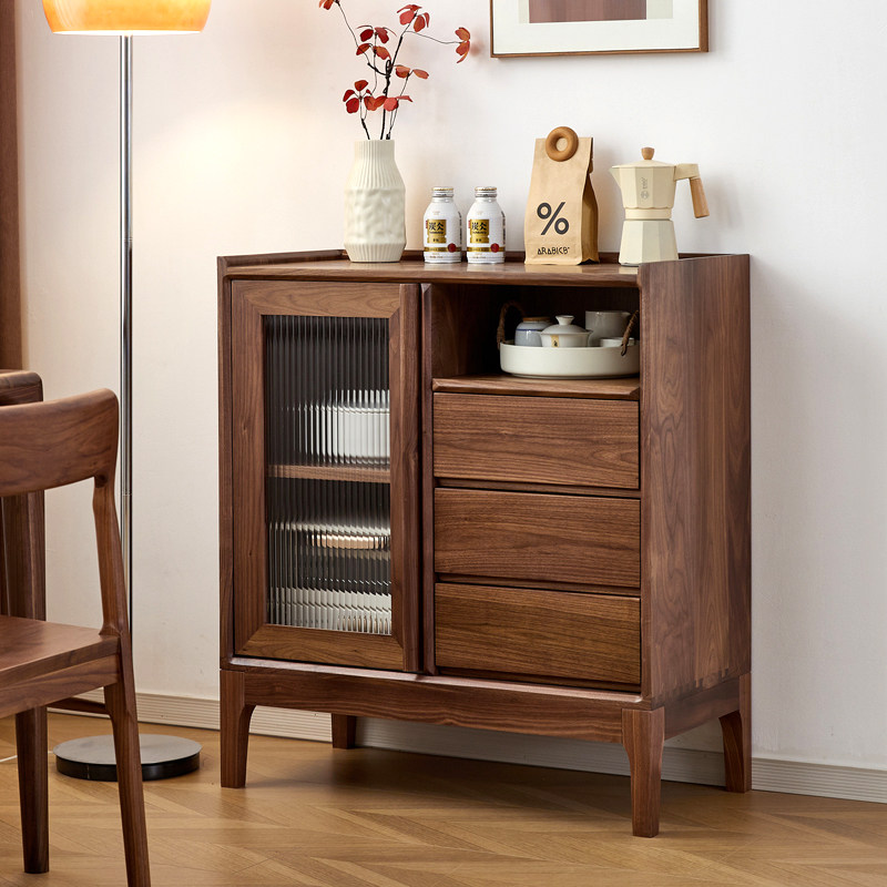 北美黑胡桃木屿木餐边柜实木客厅餐厅收纳柜玻璃门储物柜茶水柜,住宅家具,餐边柜,淘宝优惠券,粉丝福利购,淘宝优惠卷