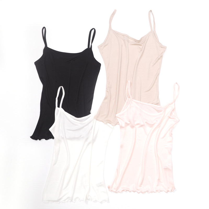 실키 실크 니트 서스펜더 바닥 셔츠 여성을위한 얇은 솔리드 컬러 섹시한 뽕나무 실크 조끼 여름 짧은 스타일 다목적